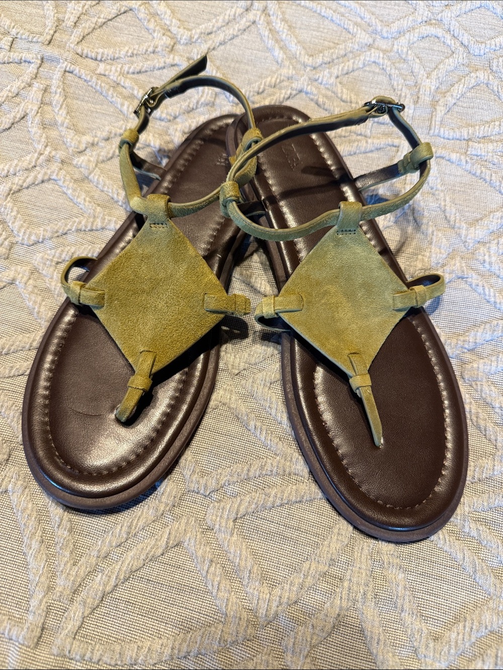Zara Olive Green Suede Strappy Flat Sandals like new - Picture 2 of 5